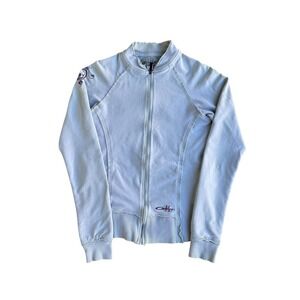 Oakley Jacket Womens Large Light Grey Full Zip Track Graphic Print Raglan Sport